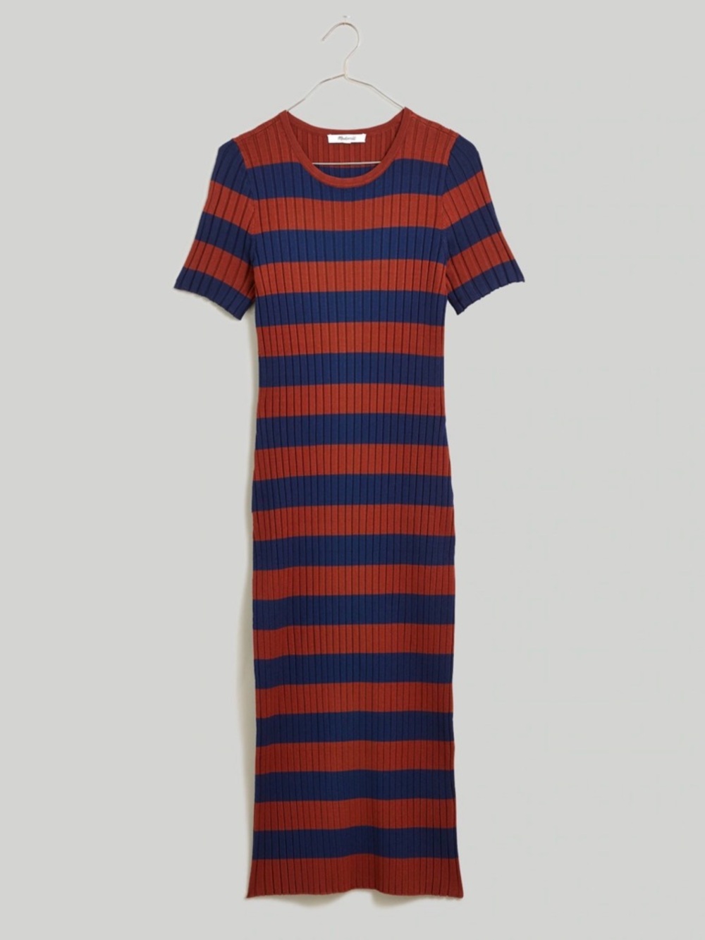 Madewell Striped Ribbed Knit Dress Women’s Medium Casual Midi Crewneck - Picture 3 of 13